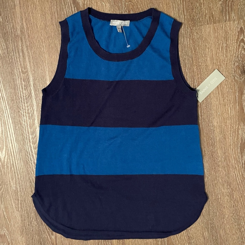 NWT Annie + Otis Color block Cashmere Tank Top Shirt Blue size Large L